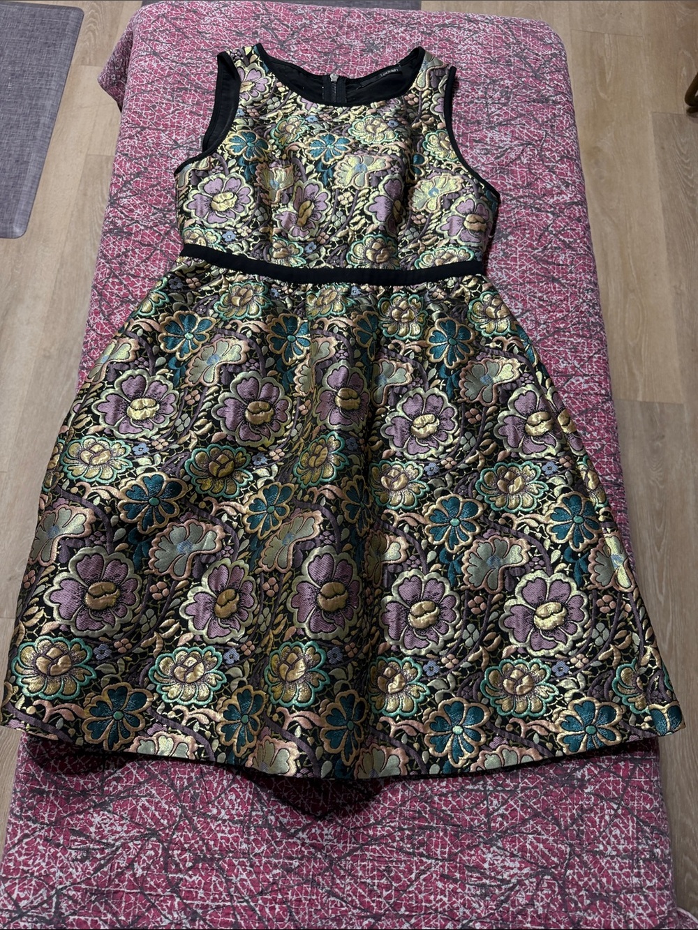 Ladakh Floral Brocade Mini Dress in Black, Gold, Teal & Purple